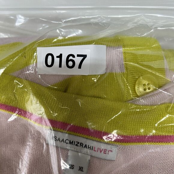 Isaac Mizrahi XL Stripe Button Front Cardigan Sweater Long Duster Green Pink - Picture 14 of 14